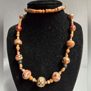 Vintage African Clay Beads Necklace 26"